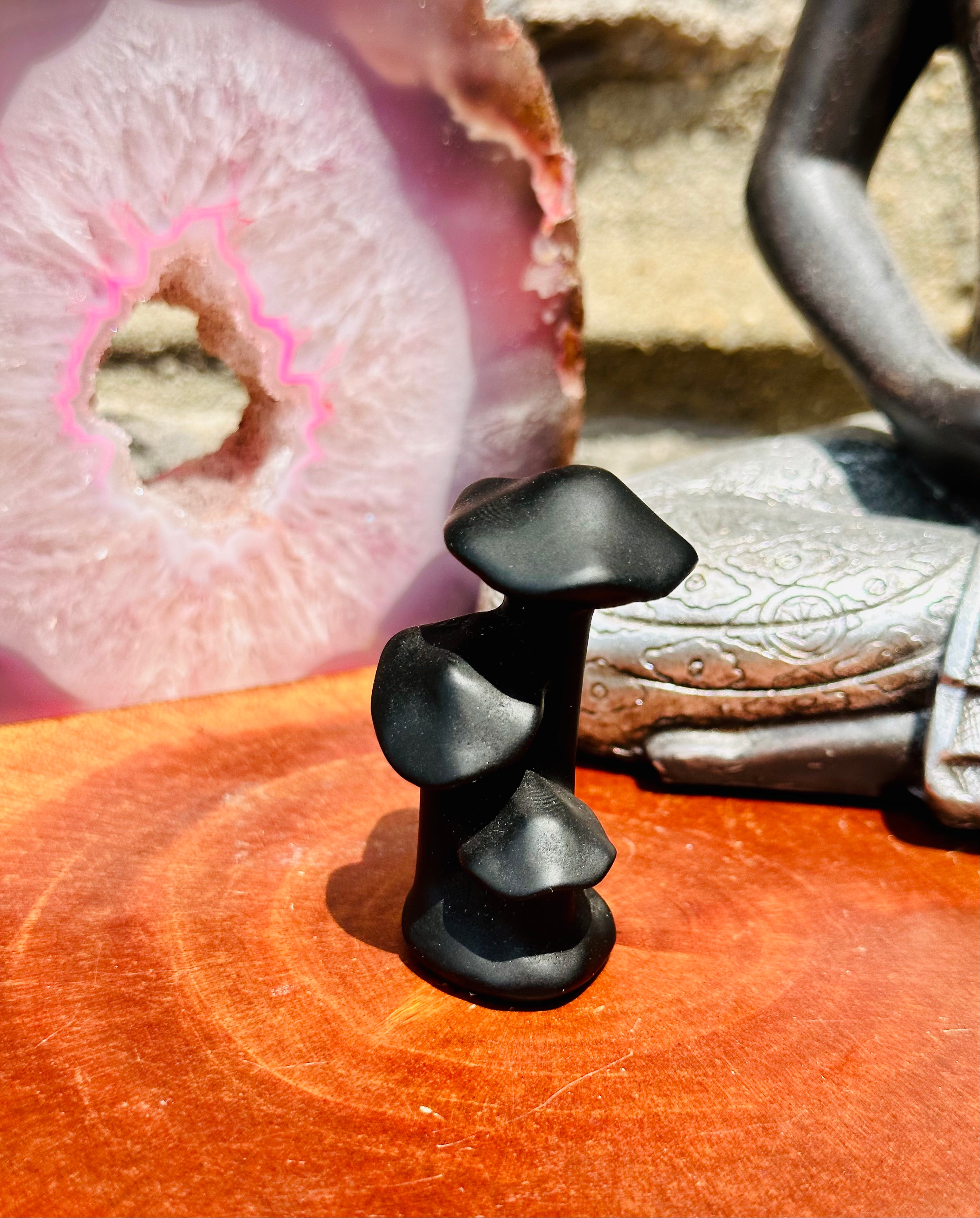 Obsidian Mushroom Cluster Carving